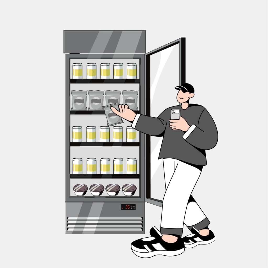 Customer selecting products from smart cooler